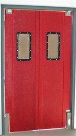 Red swinging doors for restaurants and grocery sore door.